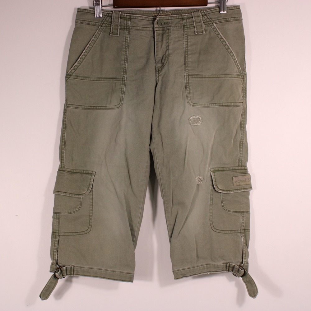 American‎ Eagle Jeans Womens Sz 4 Green Olive Slitted Crop Capri Utility 31.5x18
